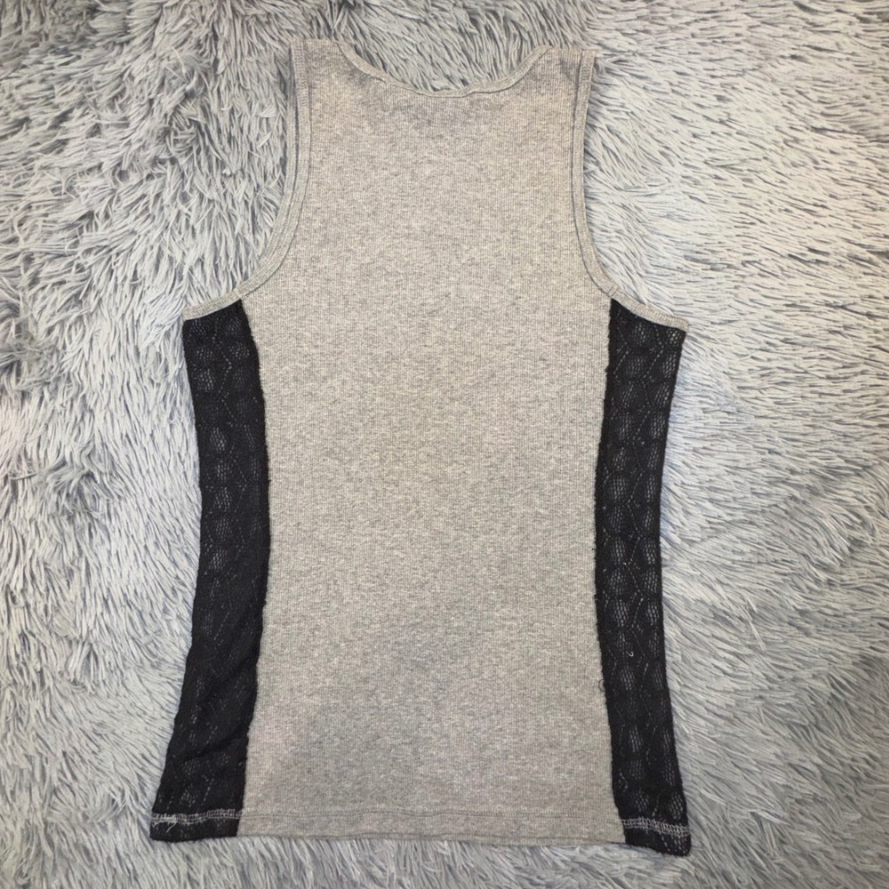 Harley Davidson Women's Large Gray Lace Side Trim Ribbed V-Neck Tank Top Shirt - Picture 7 of 9